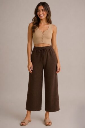 Bow Palazzo Pant-Brown