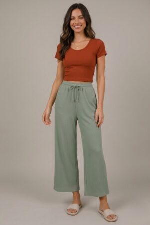 Bow Palazzo Pant-Green