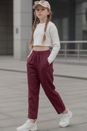 Kids Straight Pant-Magenda