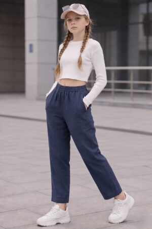 Kids Straight Pant-Navy