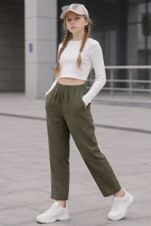 Kids Straight Pant-Olive