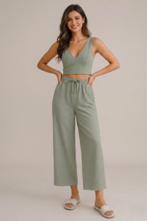 Bow Palazzo Pant-Pista Green