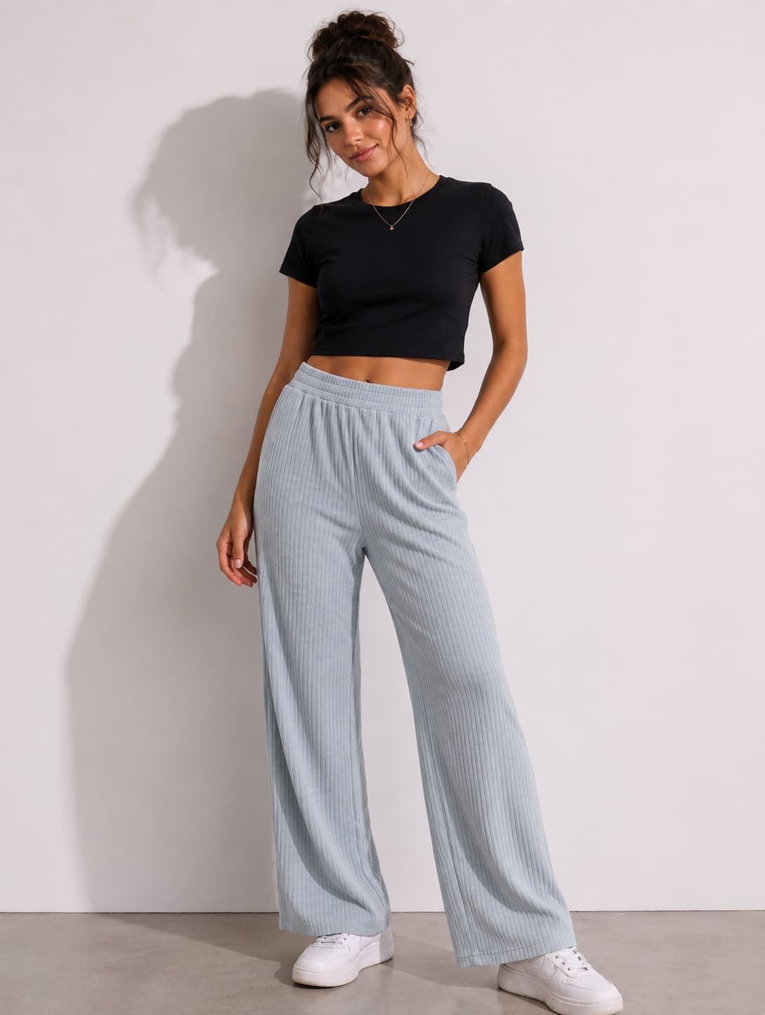 Jelly Palazzo(Stripped)-Steel Grey