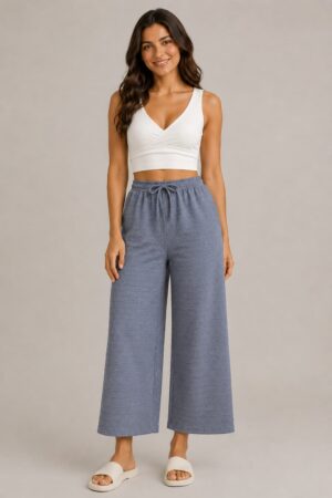 Bow Palazzo Pant-Steel Grey
