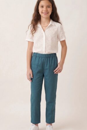 Kids Straight Pant-Teal Dark Blue
