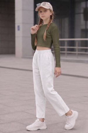 Kids Straight Pant-White
